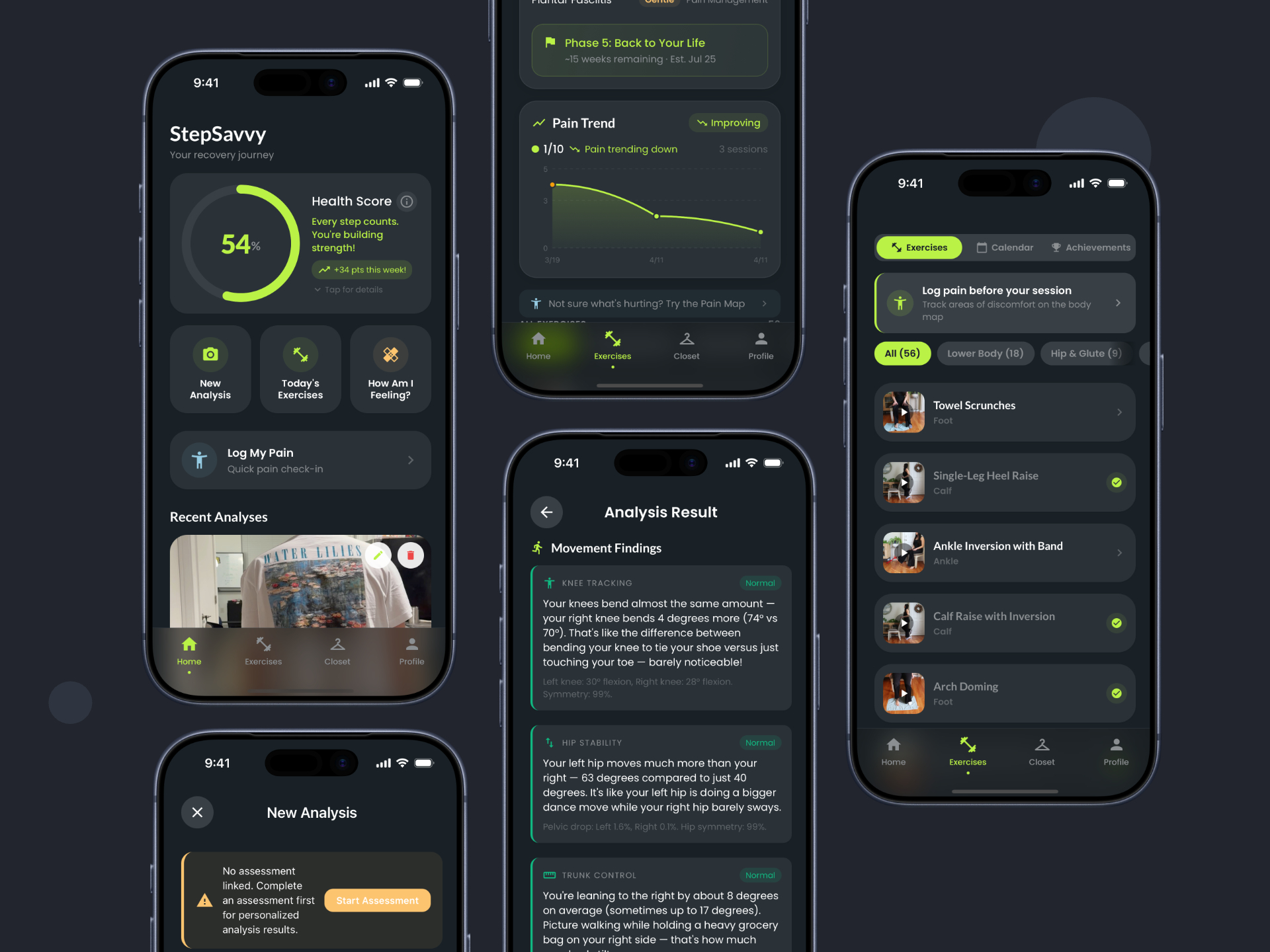 StepSavvy app screens