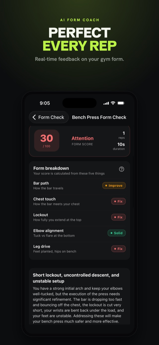AI Form Check with rep-by-rep feedback